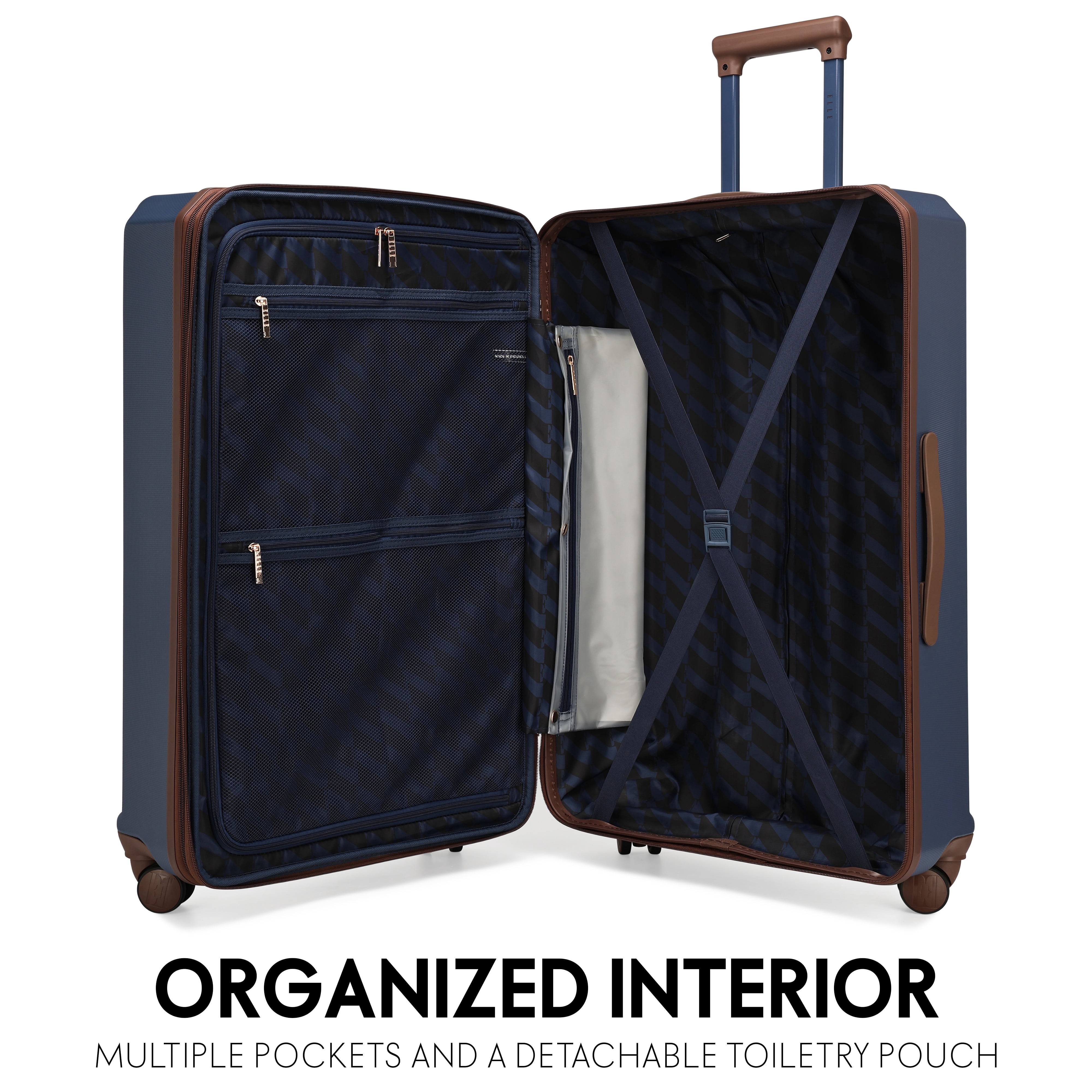 ELLE Luxe Journey 3 Piece Expandable Retro Spinner Luggage Set | Navy
