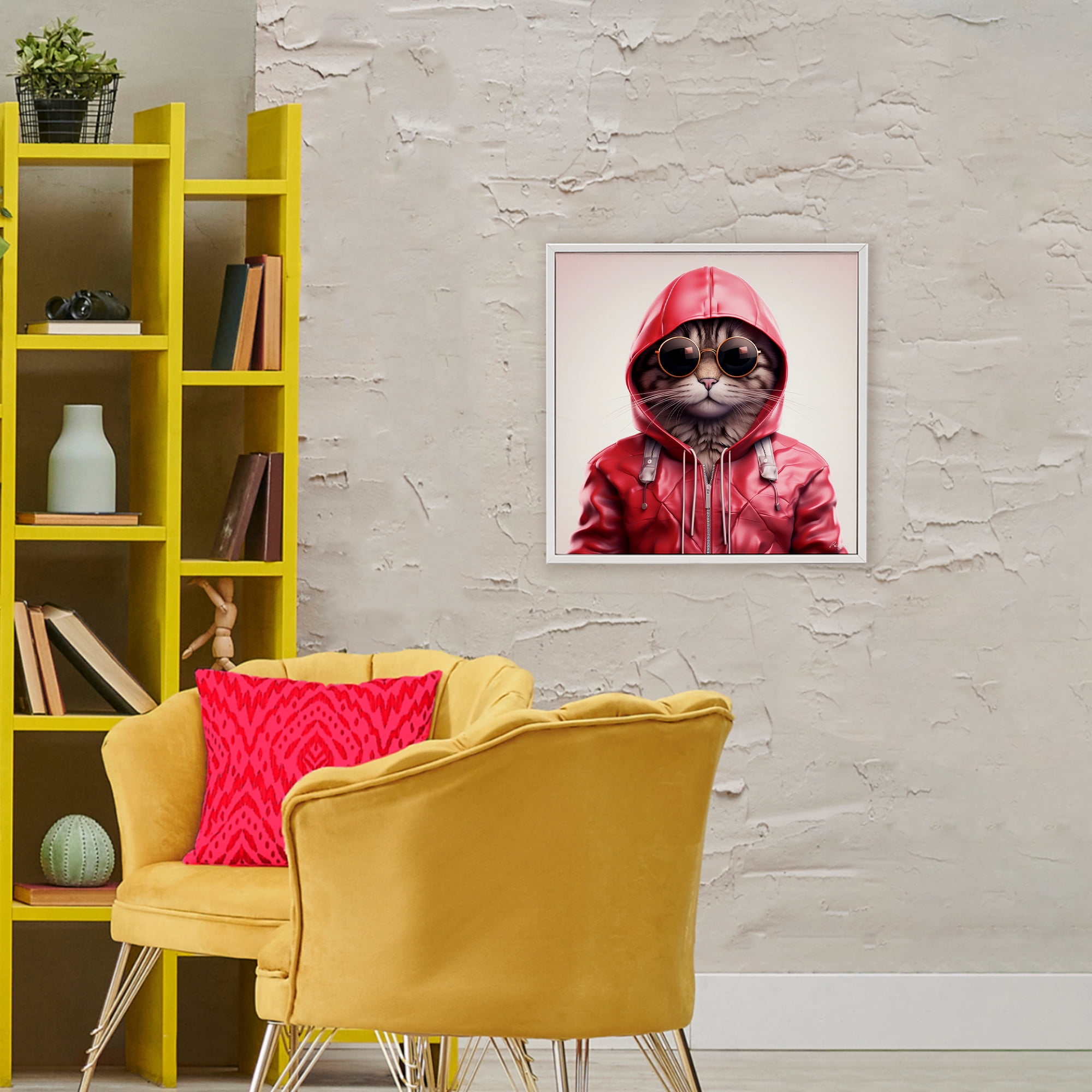 Stupell Industries Hipster Cat in Stylish Jacket White Framed Giclee Art, design by Roozbeh