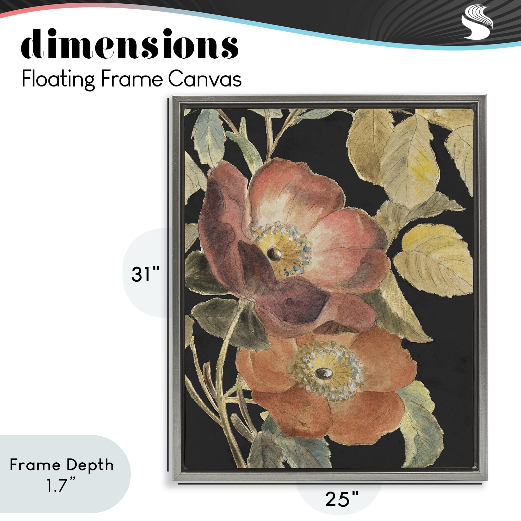 Stupell Industries Red Flower over Black Gray Framed Floater Canvas Wall Art, design by Lanie Loreth