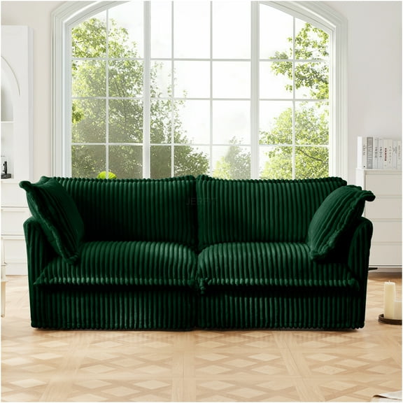 JERFIT Modern 2-Seater Sofa with Removable Corduroy Cover, Deep Seated Couch for Small Spaces, Comfortable Living Room Apartment Furniture, Green