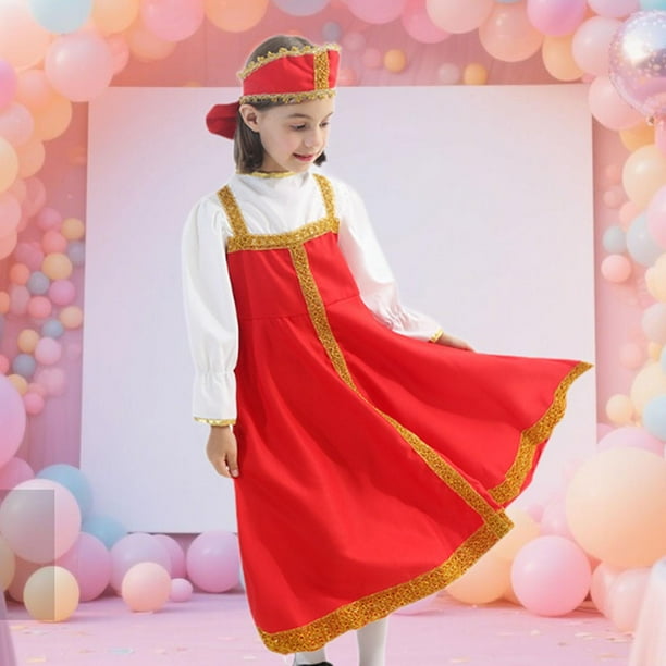 2 Piezas Disfraz Tradicional Ruso para Niñas Vestido de Manga Abullonada Diadema Accesorio Material Suave Adecuado para Fiestas Cumpleaños Sesiones Fo S