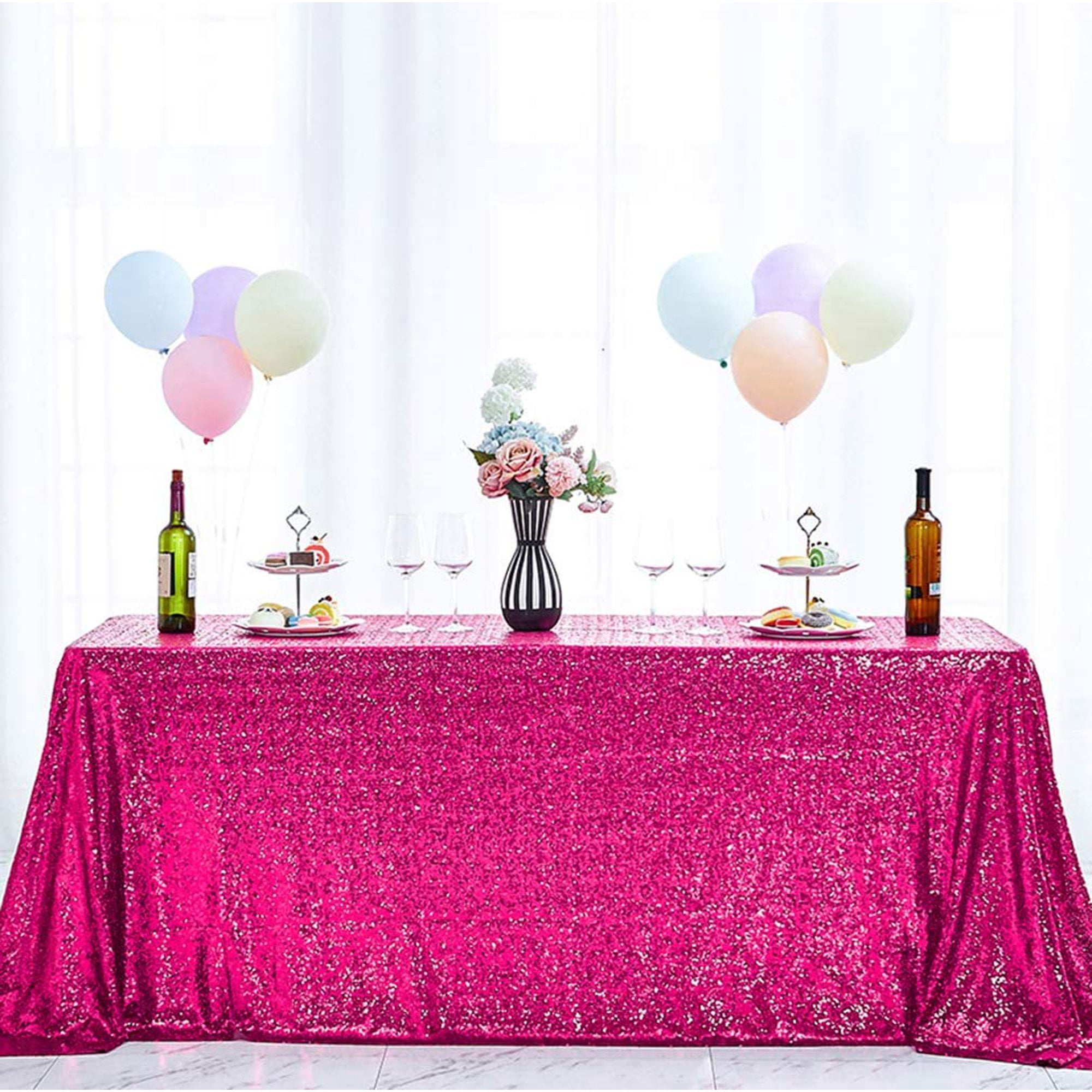 SoarDream 60"x102" Rectangle Fuchsia Sequin Tablecloth Glitter ...
