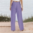 thumbnail image 3 of Linen Cotton Pants For Women Pull On Straight Leg Slacks Loose Casual High Waist Trousers With Pocket, 3 of 9