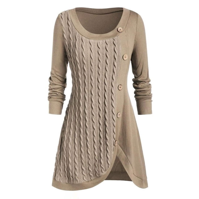 DPTALR Chandail Asymétrique à Manches Longues Col Rond pour Femmes Grande Taille