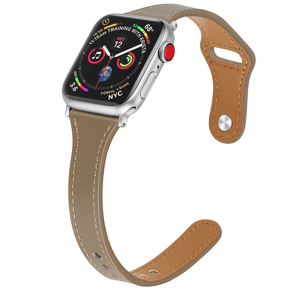 SOATUTO Leather Band Apple Watch 38mm 40mm 41mm , Leather Replacement Band Strap Slim Thin Replacement Wristband Buckle for iWatch Series 8 7 41mm Apple iWatch Series 6 5 4 3 2 1 SE - Light Brown