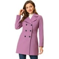 thumbnail image 1 of INSPIRE CHIC Women's Notched Lapel Long Sleeves Double Breasted Mid-Lentgh Overcoat XS Purple, 1 of 6