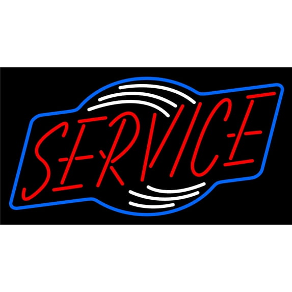 Red Service LED Neon Sign 13 x 24 - inches, Clear Edge Cut Acrylic Backing, with Dimmer - Bright and Premium built indoor LED Neon Sign for Computer & Electronics store decor.