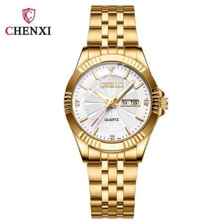 Explojoy Gold Stainless Steel Couple Watch – Waterproof Quartz Movement with Dual Calendar
