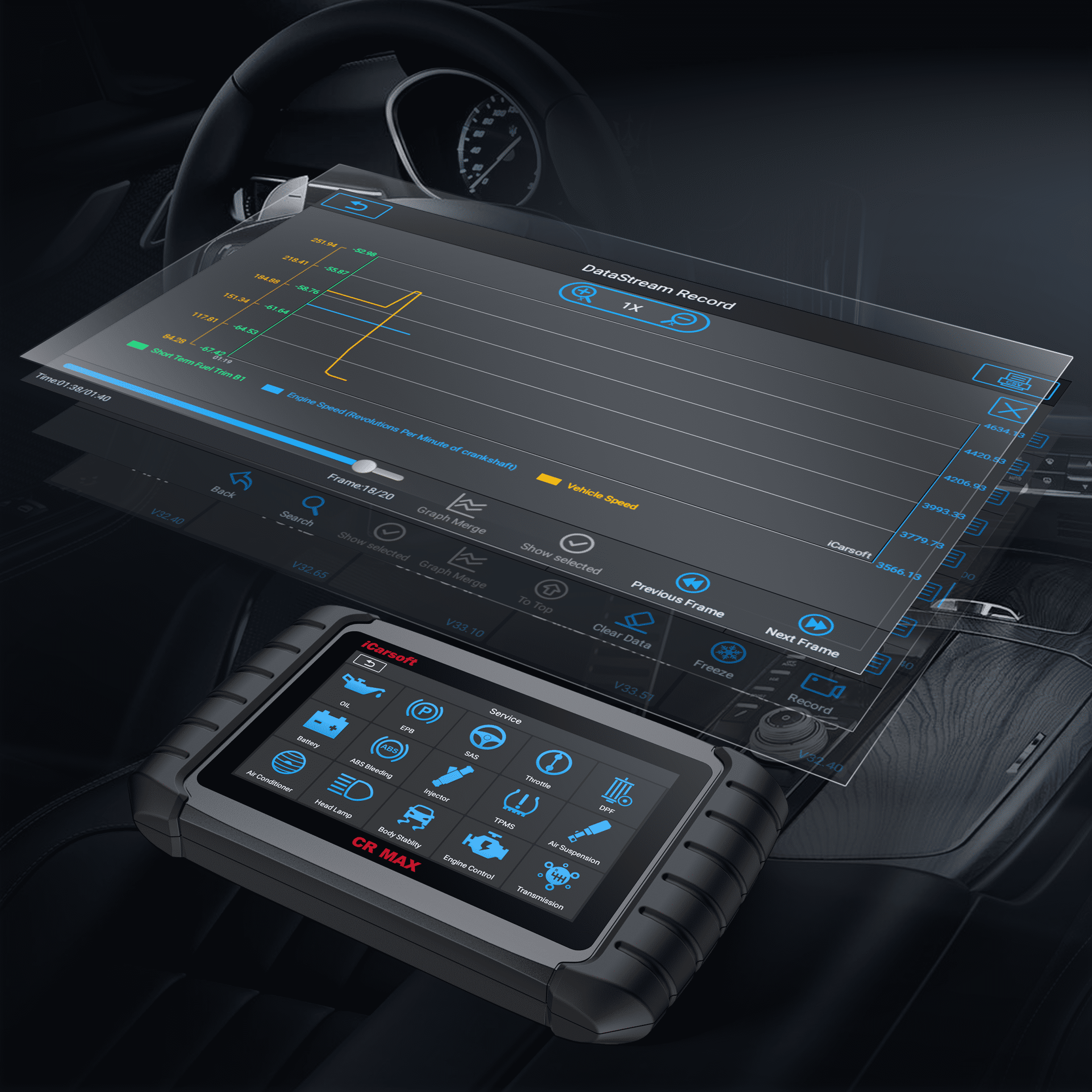 iCarsoft CR MAX 2025 Ver Bidirectional Scan Tool All System Diagnosis 49+ Services 47+ Special Functions Full Active Test OBD2 Scanner Diagnostic Tool Car Code Reader ECU Coding CAN FD Free Update
