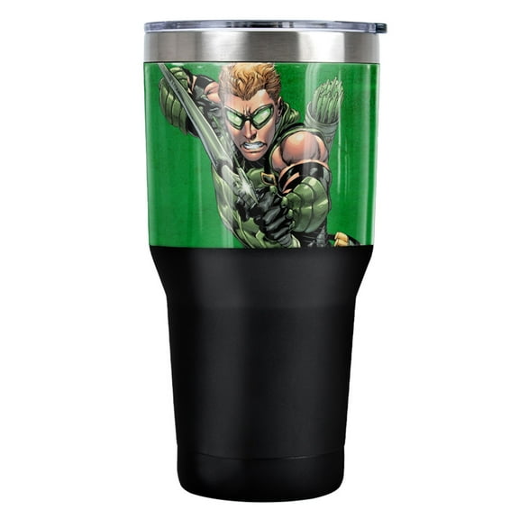 DCO - Green Arrow Character Stainless Steel Tumbler 30 oz Coffee Travel Cup, Vacuum Insulated & Double Wall with Leakproof Sliding Lid