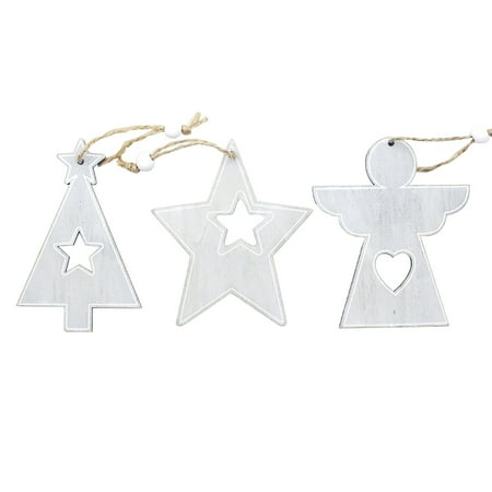 

Mnjin Christmas Wooden Decorations Love Angel Christmas Pendant Five Pointed Star Christmas Tree Small Pendant Grey