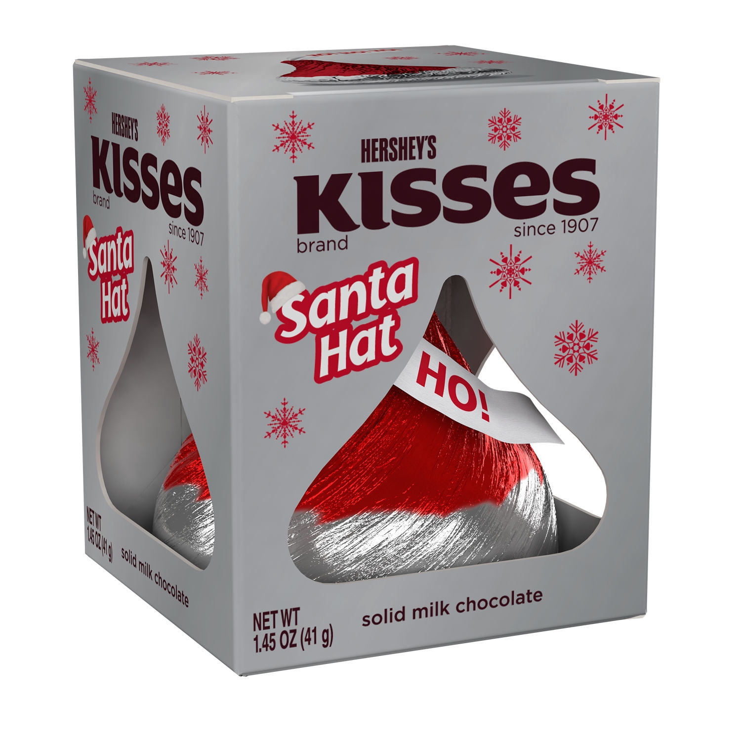 HERSHEY'S, KISSES Santa Hat Solid Milk Chocolate Candy, Holiday, 1.45 oz, Gift Box