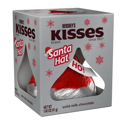 Hershey's Kisses Solid Milk Chocolate Santa Hat Christmas Candy, Gift Box 1.45 oz
