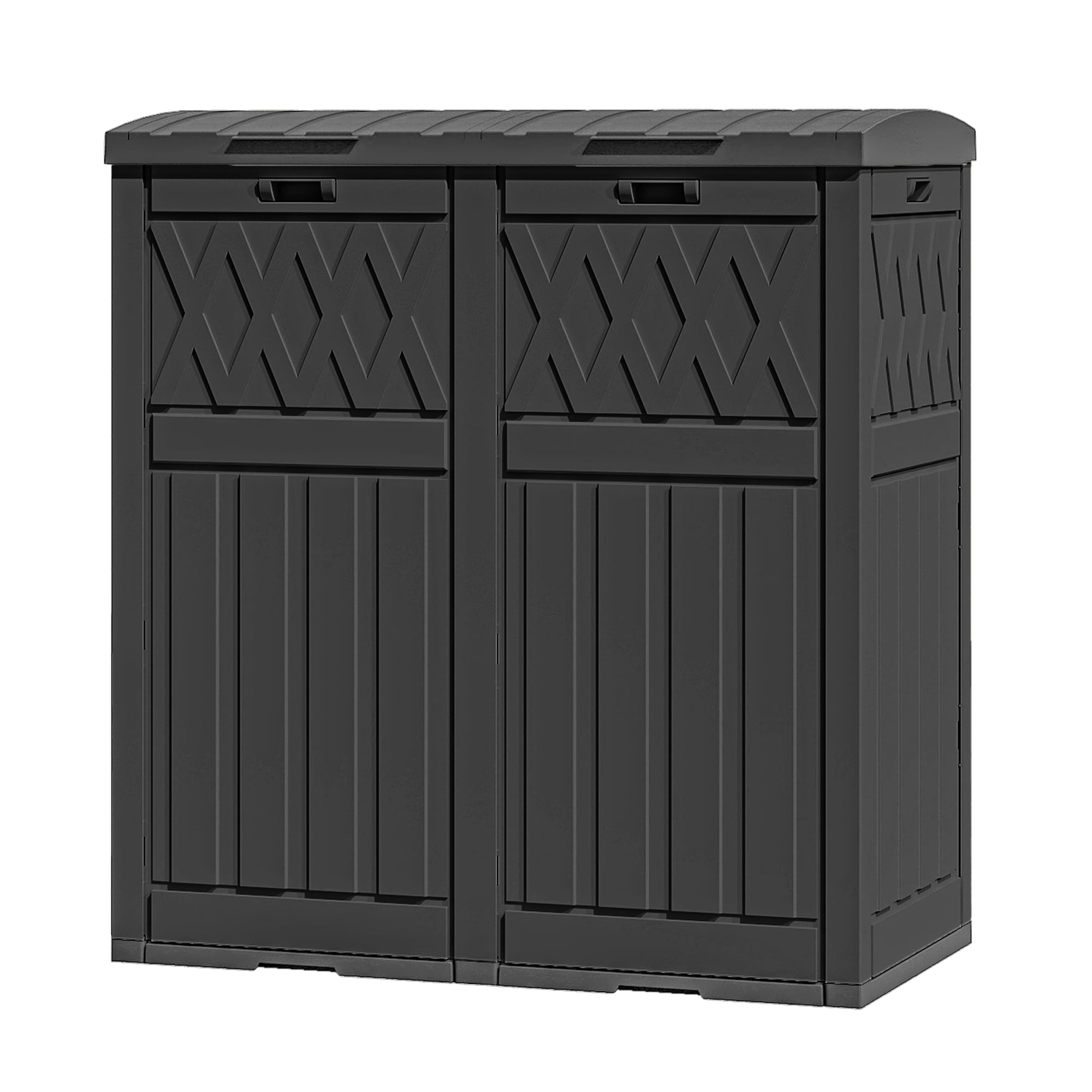 Dextrus 76 Gal Resin Outdoor Garbage Bin, Dual Can Design, Tiered Lid & Drip Tray, Black