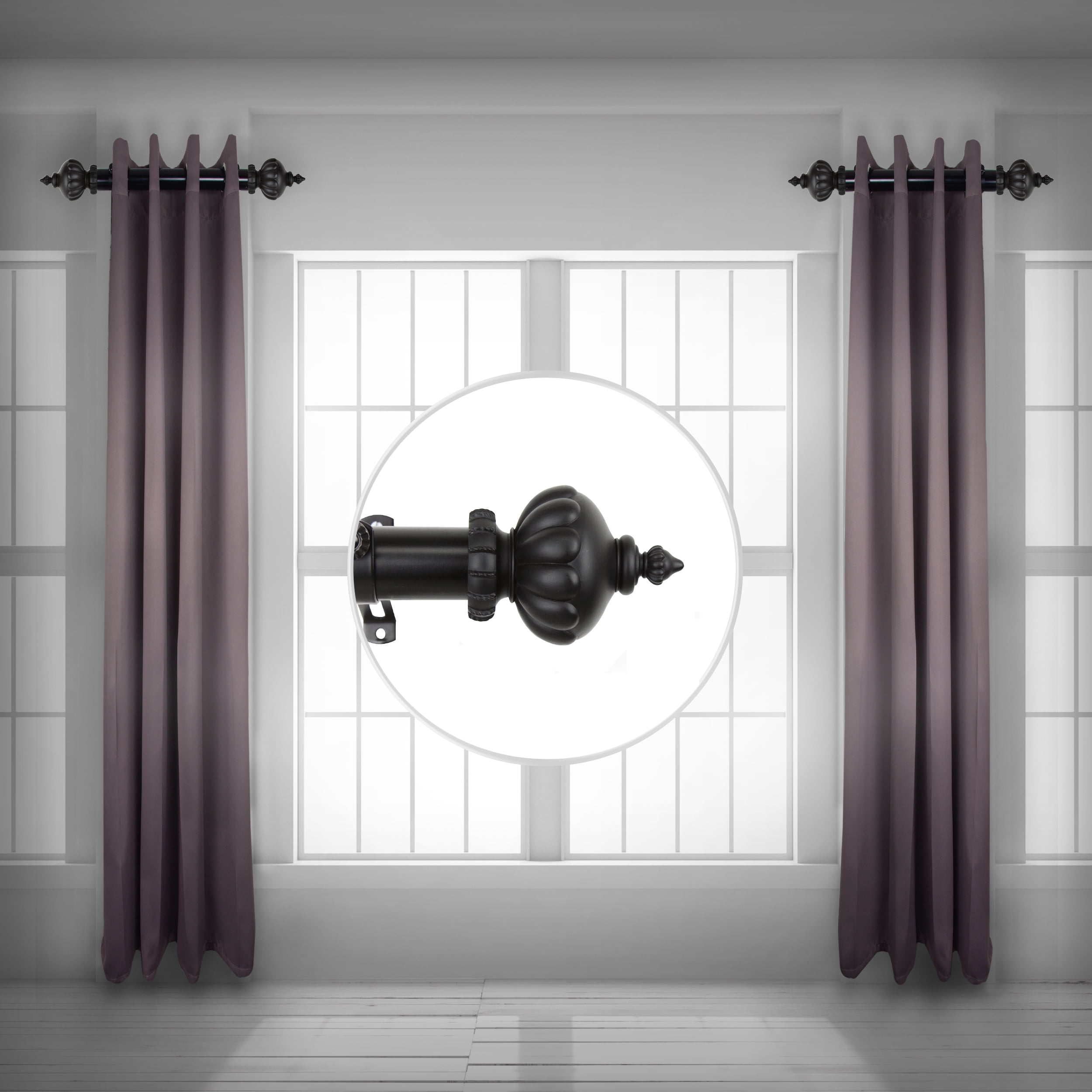 Nadia 1.5" Side Curtain Rod 18 inch Long (Set of 2) - Black