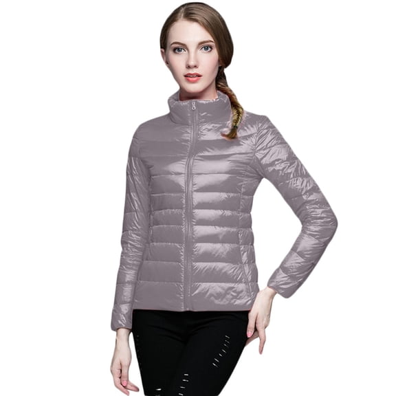 Bibifish Women's Down Jackets Lightweight Packable High Collar Zip Jackets Stain-Resistant Slim Fit Warm Winter Wear Portable Travel Coats