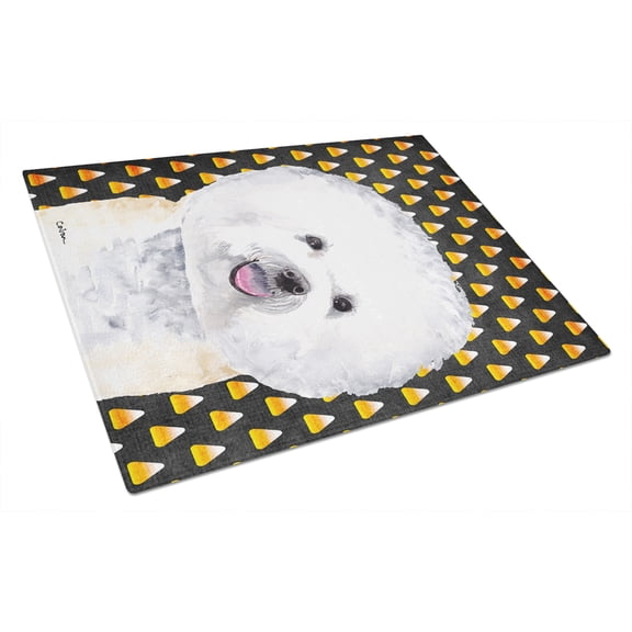 Caroline's Treasures Bichon Frise Candy Corn Halloween Portrait Glass Cutting Board Large