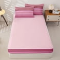 thumbnail image 4 of Castle Fairy Bohemian Horizontal Stripe Zipper Twin Comforter Sets with Fitted Sheet and 2 Pillowcases,Hippie Thin Line Zipper Bedding Set,Dusty Rose Pink Mauve,Reversible, 4 of 7