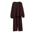 thumbnail image 2 of Wensltd Womens 2 Piece Outfits Long Sleeve Knit Sweater Sets Knit Pullover Tops Wide Leg Pants, 2 of 4