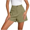 thumbnail image 2 of HOMBOM Khaki Shorts for Women Dress Casual Relaxed Fit High Waisted Summer Elastic Waist Solid Color Ladies Shorts with Pockets, 2 of 7