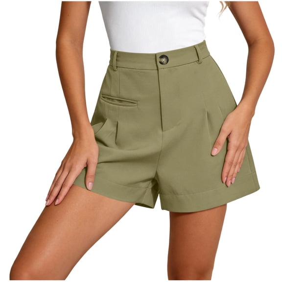cocolona Womens Summer Casual High Waist Bermuda Shorts Elastic Button Waist Wide Leg Beach Shorts with Pocket