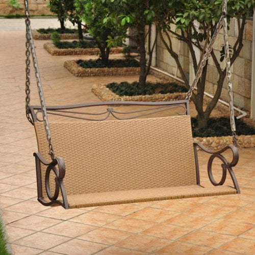 International Caravan Valencia Resin Wicker 4 ft. Metal Frame Hanging Loveseat Swing by Intl. Caravan/Golden Needle