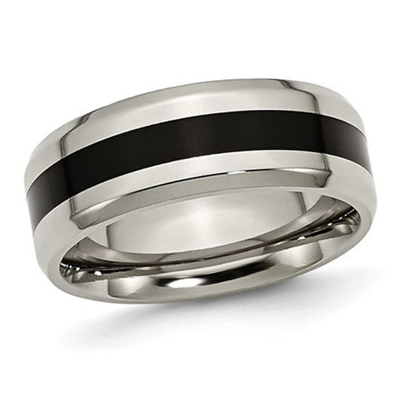 Mens 8mm Black Enamel Titanium Wedding Band Ring