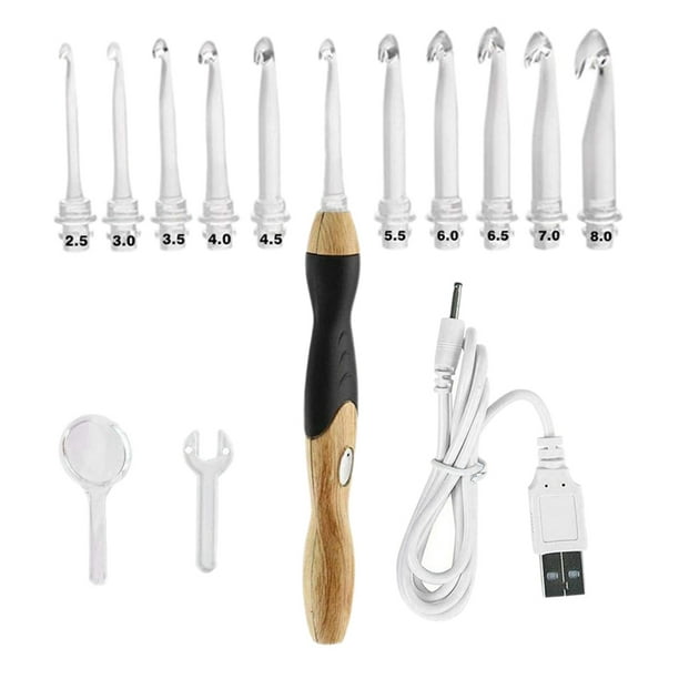 11 Sizes Lighted Crochet Hooks Set Rechargeable Crochet Hook Light Up  Crochet Hooks with Case, Interchangeable Heads 2.5 mm to 8 mm for DIY Craft
