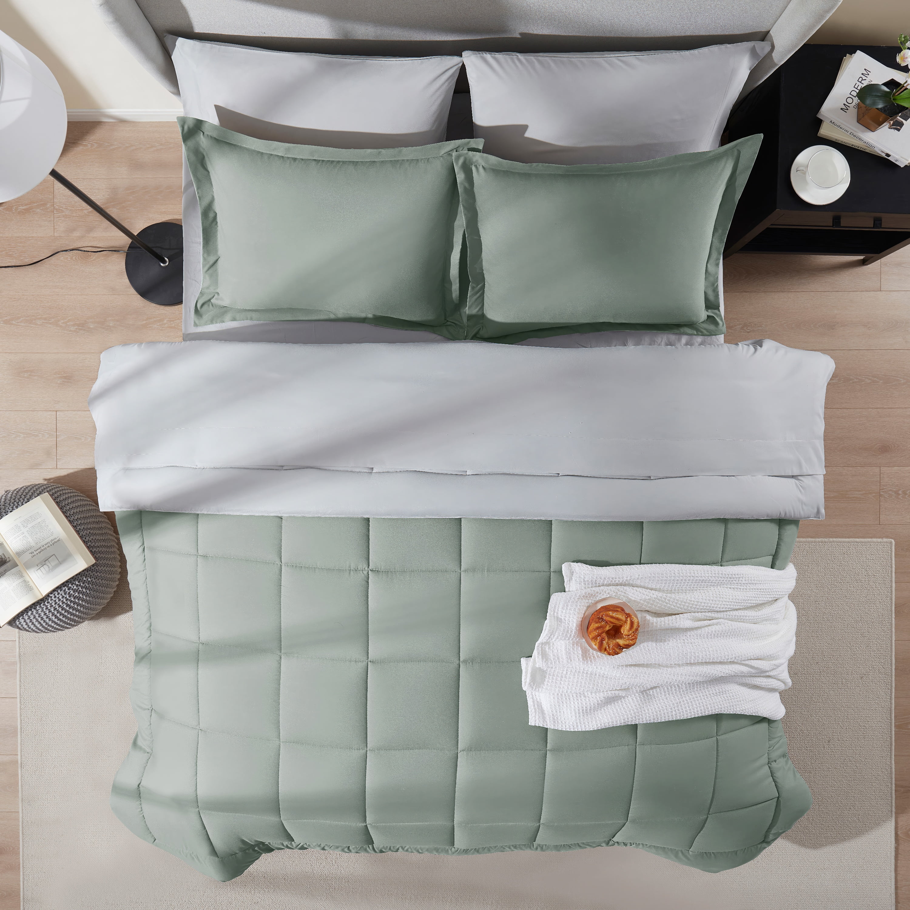 LammaLoe King Comforter Set, With King Sheets, Reversible Bed In A Bag 7 Piece, Bedding Set, Sage Green