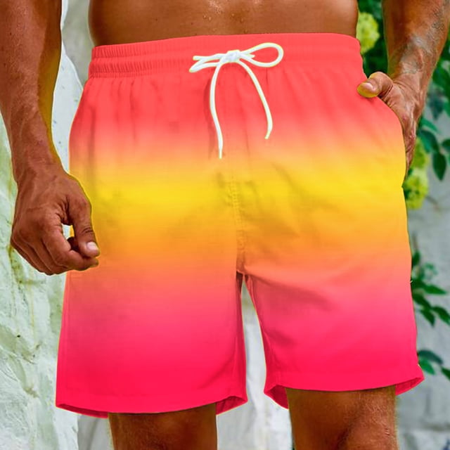 RKSTN Swim Shorts for Mens Color Blocked Print Extra Plus Size Elastic Waist Drawstring Casual Versatile 5 Inseam Beach Vacation Board Shorts with Pockets