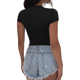 thumbnail image 3 of Camiseta Ajustada de Corta para Mujer, Cuello en V Básico, Ajustada, Color Negro, Talla XS, 3 of 8