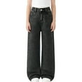 thumbnail image 2 of LEKWK Girls Jeans Wide Leg Baggy Black Denim Pants Elastic Waist Relaxed Fit Washed Dark Denim Trousers School Uniform Loose Long Denim Trousers, 2 of 6