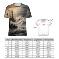 thumbnail image 2 of Lighthouse Sunrise Coast Scenery Pale Blue Tan Women's Short Sleeve Tops Casual Blouses T Shirt, 2 of 6