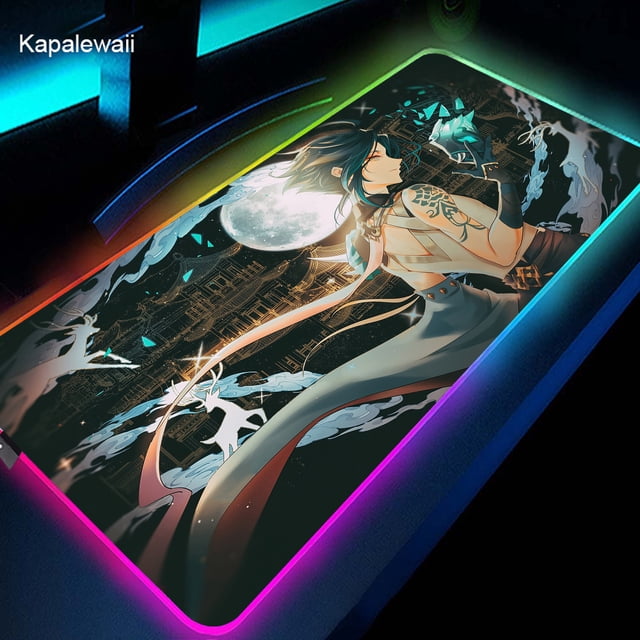 Genshin Impact-alfombrilla de ratón RGB para juegos, alfombrilla de ratón grande Xsl, almohadillas para teclado, Alfombra de goma para ordenador, alfombrilla de escritorio retroiluminada, 900x400mm LIUWENJING unisex