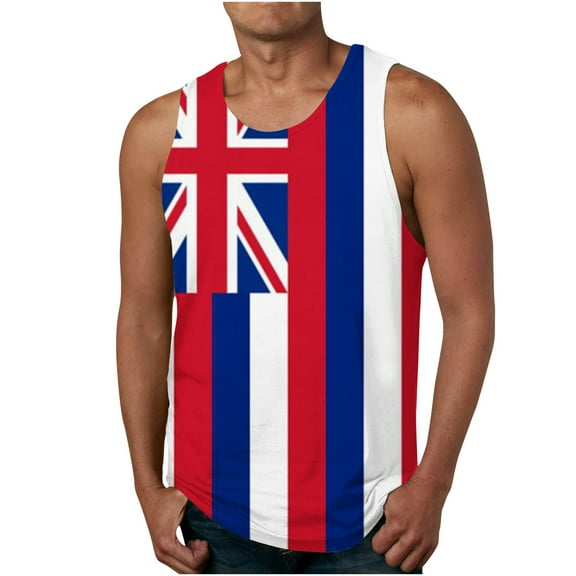 Njoeus Graphic Tees for Men Big & Tall American State Flag Tank Tops Fitness Muscle Tee Sleeveless Shirts for Men Summer Sports Gym Workout T-Shirts S-4XL (Hawaii)