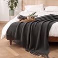 thumbnail image 4 of Knitted Throw Blanket with Tassels - Textured Soft Sofa Couch Cover - Farmhouse Living Room Decor(Dark Gray), 4 of 6