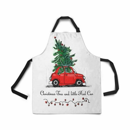 ASHLEIGH Adjustable Bib Apron for Women Men Girls Chef with Pockets Red Car Christmas Tree Novelty Kitchen Apron for Cooking Baking Gardening Pet Grooming Cleaning