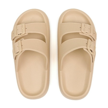 

LAKIDAY Cloud Slides for Women and Men Double Buckle Adjustable Pillow Slippers EVA Thickened Slipper for Home Indoor Outdoor