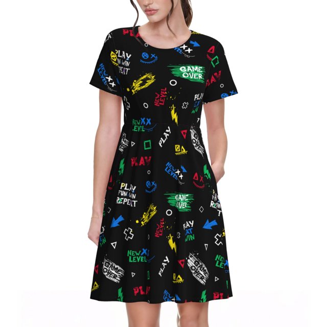 Disketp Gamepads para Vestido de Manga Corta para Mujeres, Vestidos de Verano para Mujeres, Casual y Holgado para la Playa