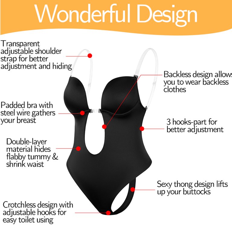 KOMOO Women Shapers Backless Body Shaper Bra Plunge Seamless