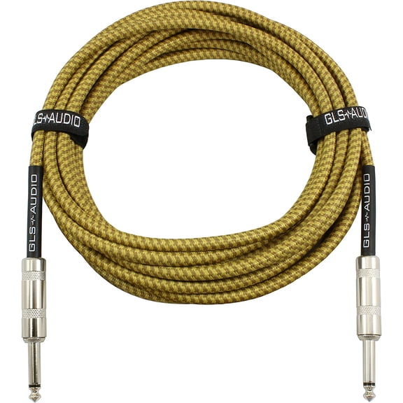gls audio 20 foot guitar instrument cable - 1/4 inch ts to 1/4 inch ts 20 ft brown yellow tweed cloth jacket - 20 feet pro cord 20' phono 6.3mm - single