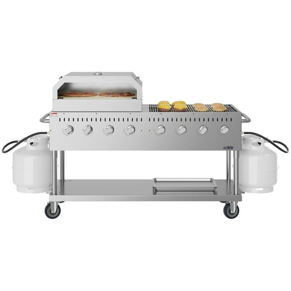 60 in. 8-Burner Commercial Outdoor Propane Gas Grill with 30 in. Pizza Oven in Stainless-Steel, ETL Listed (CGKIT6-P30)