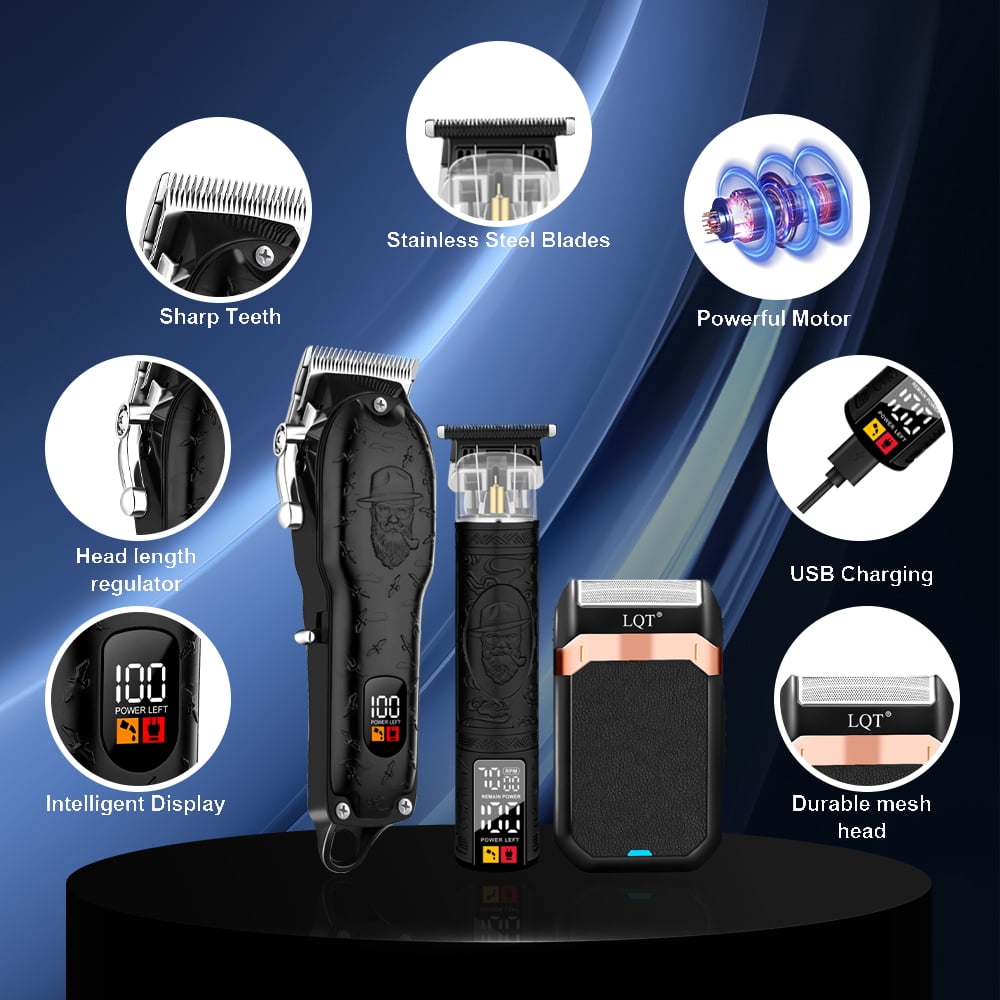 LQT Cordless Hair Clipper , USB charging, Hair Clipper with LCD display screen,Multi-purpose shaver, sufficient battery life, suitable for home and professional hair salons, exquisite gifts