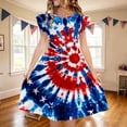 thumbnail image 2 of Odeerbi Niñas Día de La Independencia A-Línea Vestido Acampanado Verano Patriótico Estrella Raya Cuello Redondo Vestido Casual Con Bolsillos, 2 of 8