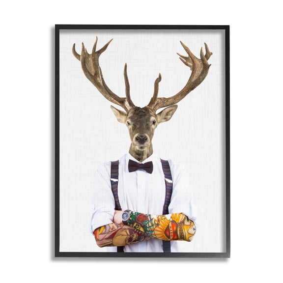 Stupell Industries Tattooed Hipster Deer Antlers Suspenders Bowtie Outfit Framed Wall Art, 11 x 14, Design by Tai Prints
