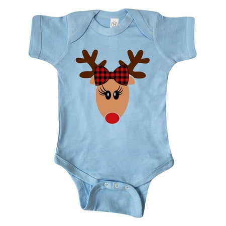 

Inktastic Cute Girl Reindeer with Buffalo Plaid Bow Gift Baby Boy or Baby Girl Bodysuit