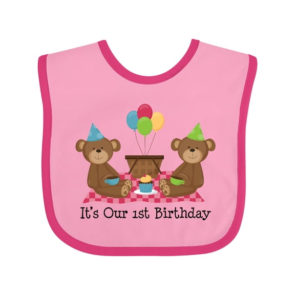 Inktastic Twins 1st Birthday Bears Boys or Girls Baby Bib
