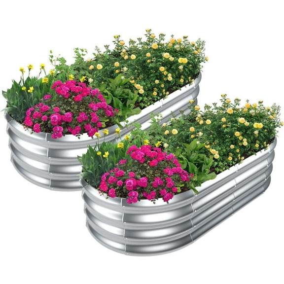 Galvanized Raised Garden Bed Outdoor, 2 count 4x2x1ft Oval  Planter Box for Planting  Vegetables,