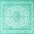 thumbnail image 1 of Ahgly Company Machine Washable Indoor Square Medallion Turquoise Blue Traditional Area Rugs, 3' Square, 1 of 4