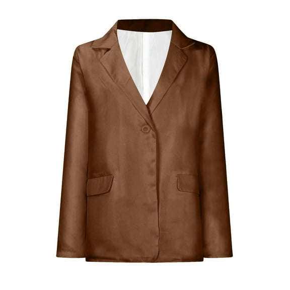 Ecqkame Women's Blazers & Suit Jackets Casual Lightweight Blazers Turndown Collar Long Sleeve Office Jacket for Daily/Work A-Brown XS